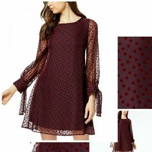 Taylor 6 Burgundy Velvet Dot Shift Dress 4AF53